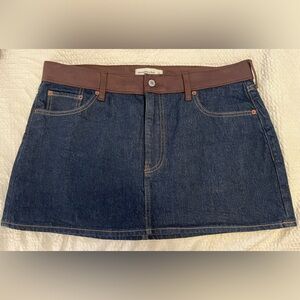 Abercrombie & Fitch Curve Love Denim Skirt with Suede Brown Waistband